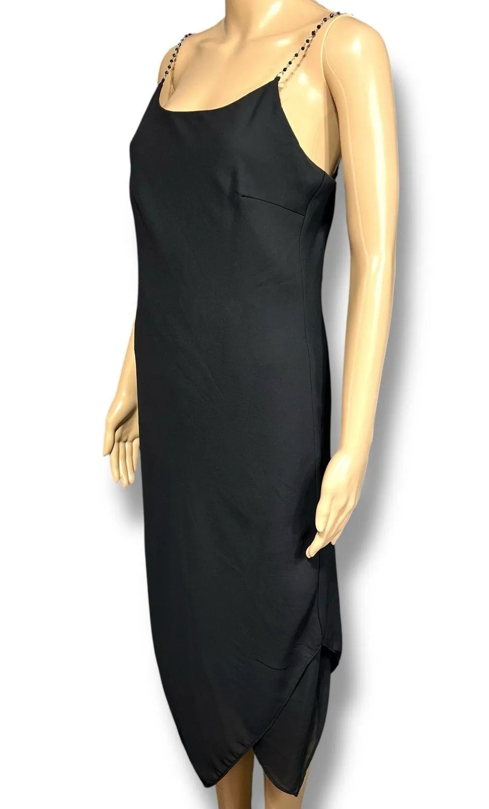Studio Y Womens Y2K Midi Sheath Dress Beaded Spaghetti Straps LBD Black Medium - Image 6
