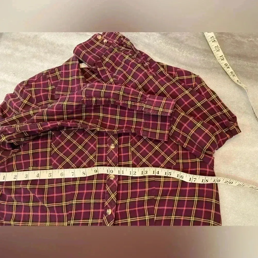 L.L. Bean Purple Pink Cotton Plaid Flannel Roll Tab Sleeve Button Down Size S - Image 8