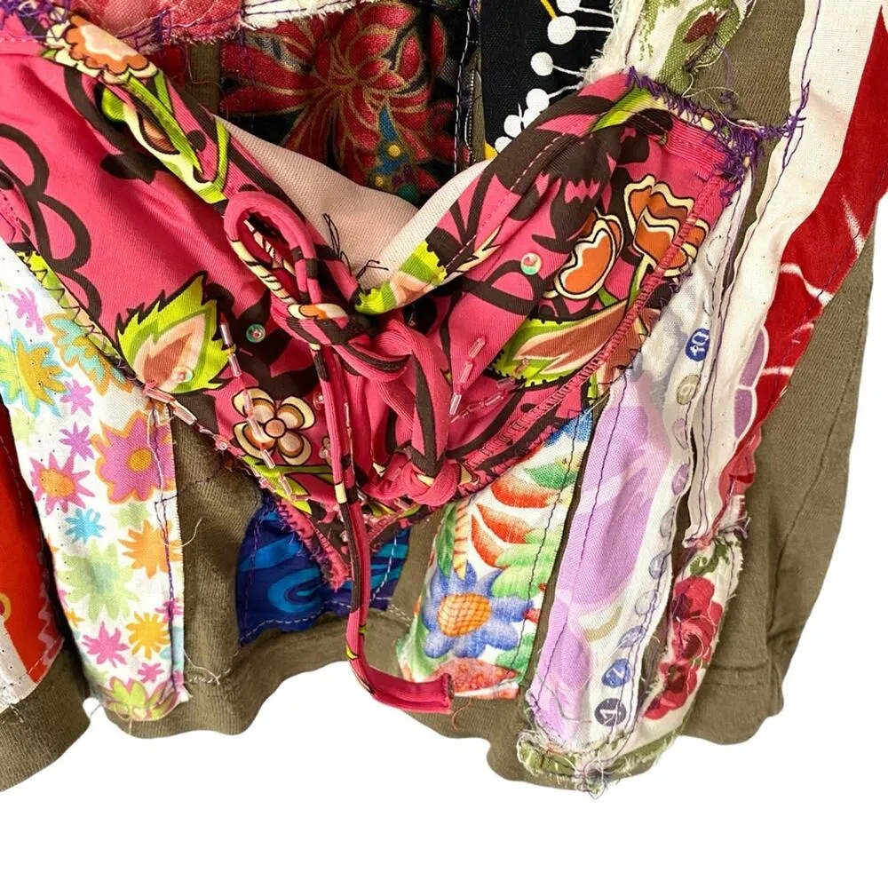 My Bonny Random Scraps Fabric Paris France Reworked Recycle Olive Shirt large Green - Image 2