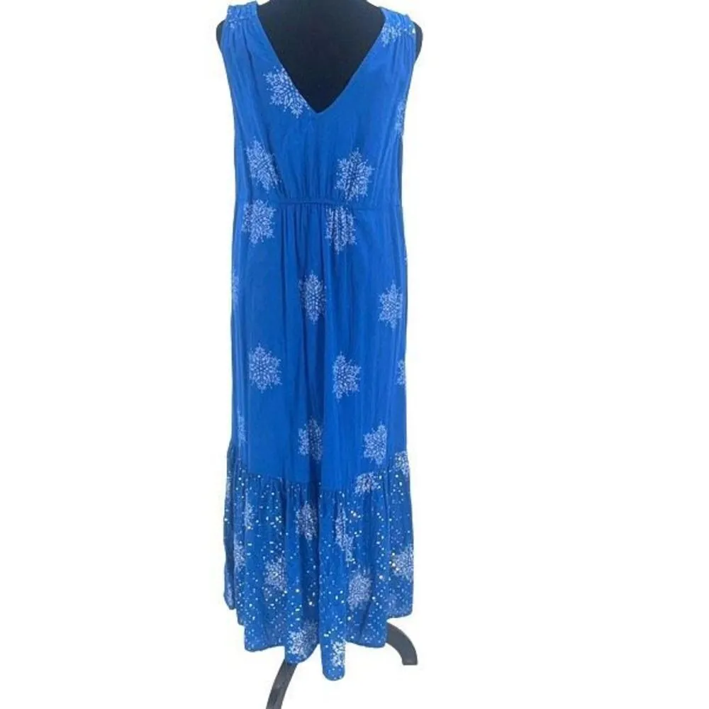 Rubyyaya Womens Beaded Pleated Tiered Snowflakes Julieta Maxi Dress Blue Size Sm - Image 8