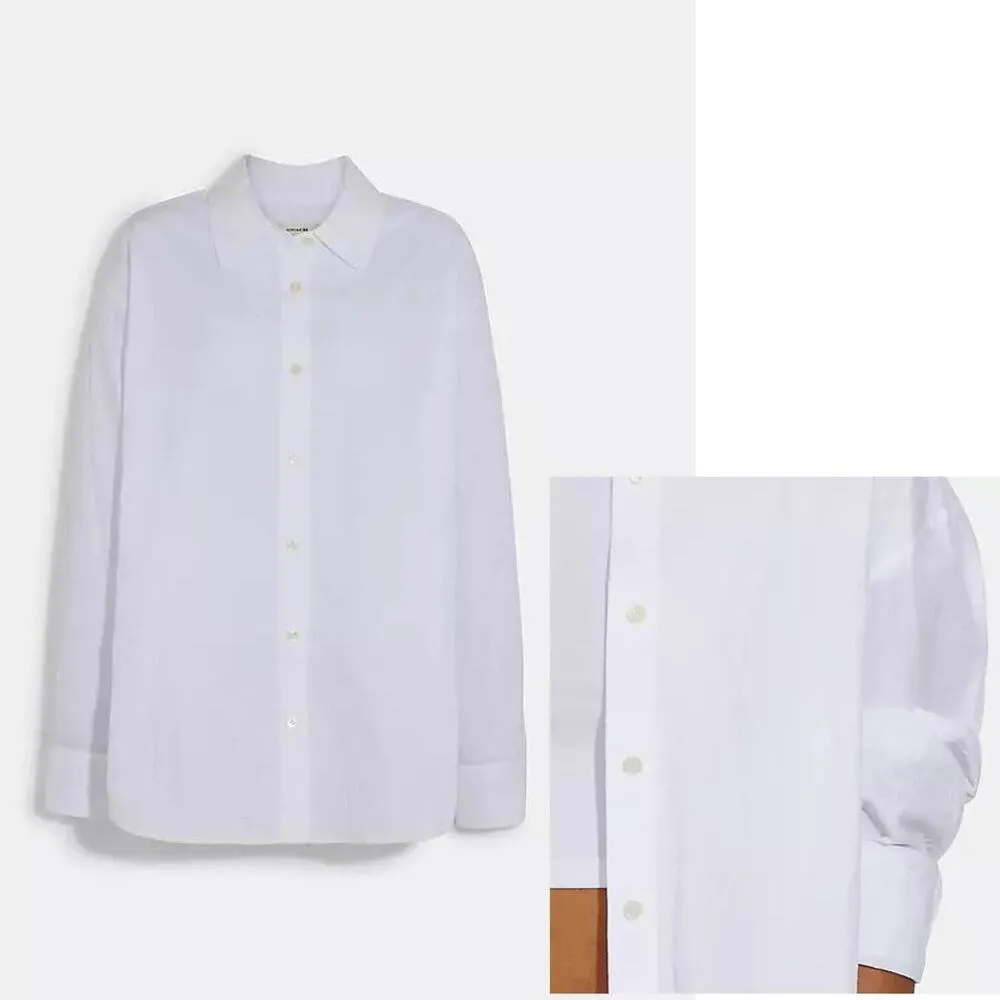 Coach NEW  Wrinkled Button Down Shirt White Poplin Oversized Size Large Capsule - Image 3