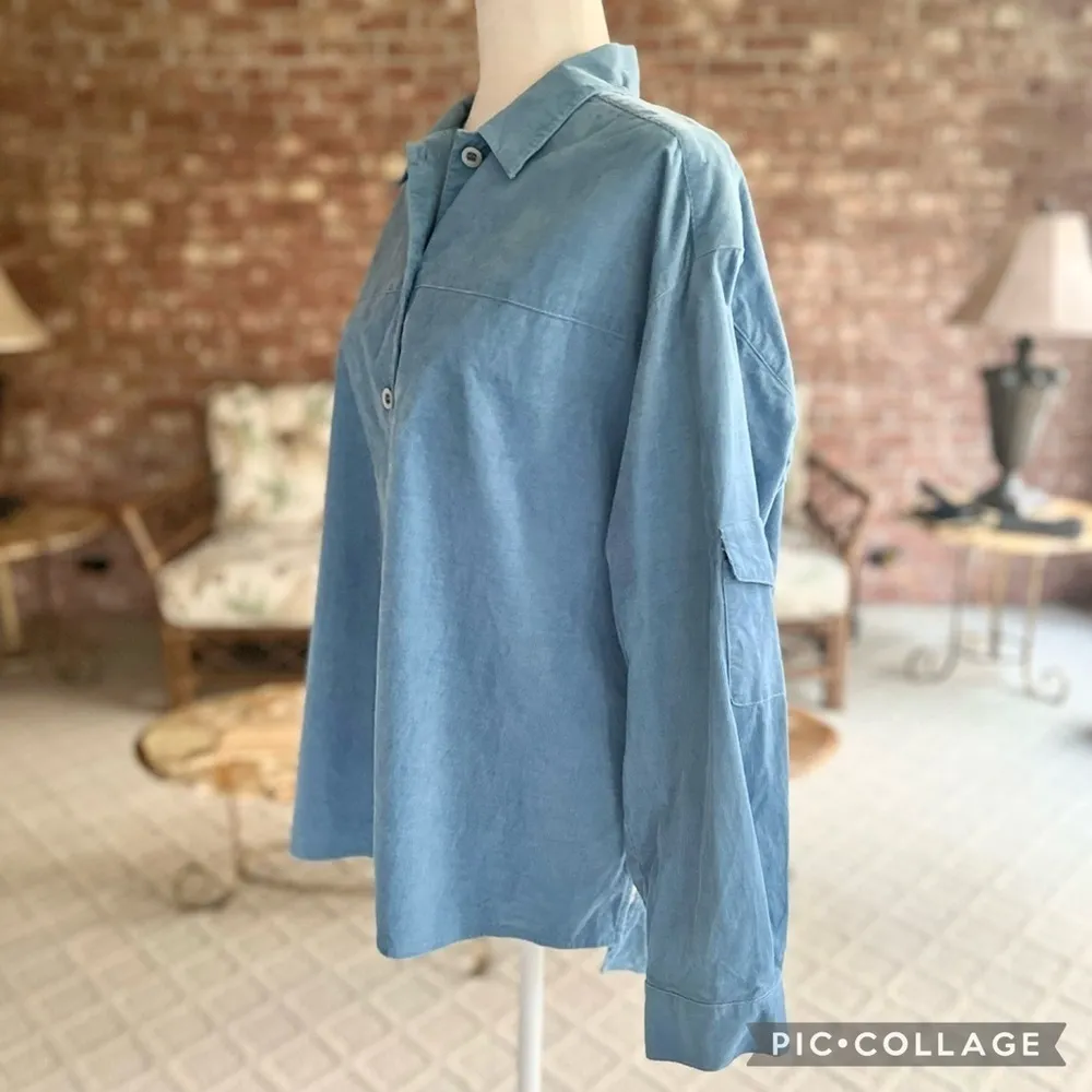 Worth Top Blue Corduroy Women’s Button Up Shirt 14 Work Job Casual - Image 5