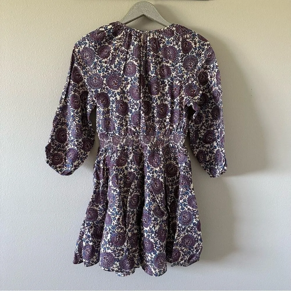 Palermo Smocked Waist Mini Dress in Floral Bouquet Linen Sail Blue NEW - Image 3