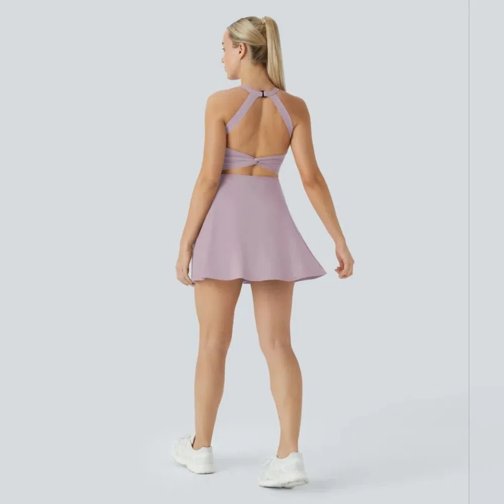 NWT Softlyzero Airy Backless Twisted Cool Touch Dance Active Dress Pink Purple M - Image 8