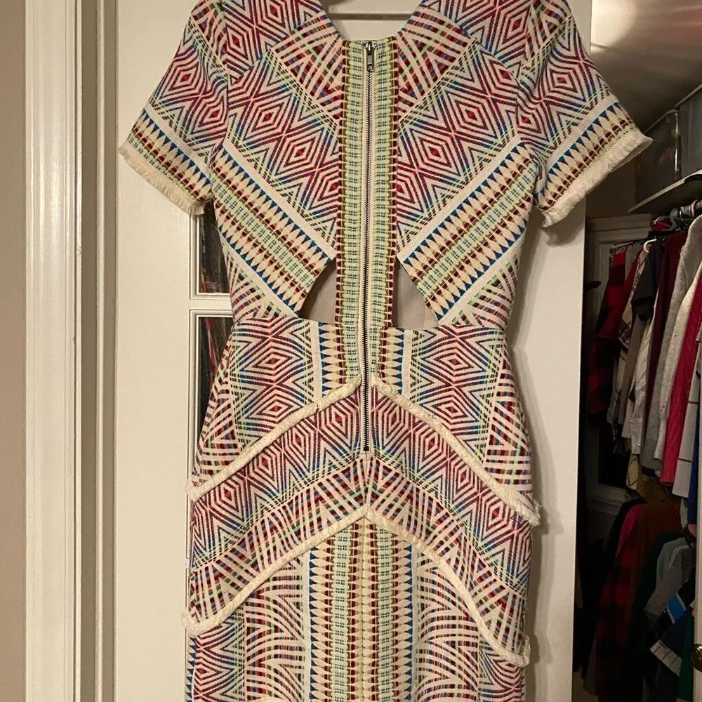 Adelyn Rae Embroidered Dress Fringe Exposed Zipper Back Cut Outs Size S - Image 6