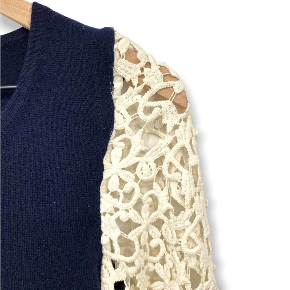 AJ Armani Jeans Cashmere Crochet Lace Long Sleeve Dress Size Small Blue - Image 6