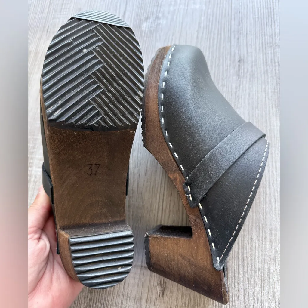 Lotta from Stockholm Black Heeled Clog Shoes Sz 37 / US 7 Wooden Heel - Image 8