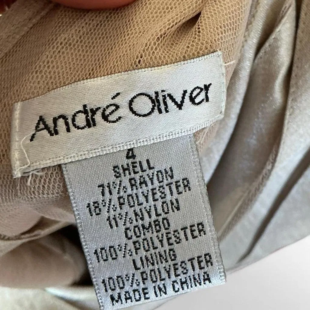 Vintage champagne gold sleeveless holiday cocktail dress stretch bandage size 4 Tan - Image 3