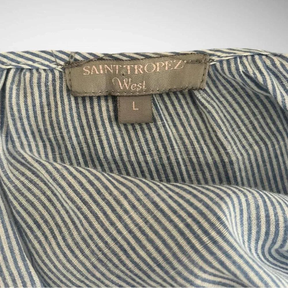 SAINT TROPEZ WEST Lightweight Striped Tank Top With Embroidery Large | EUC - Image 4