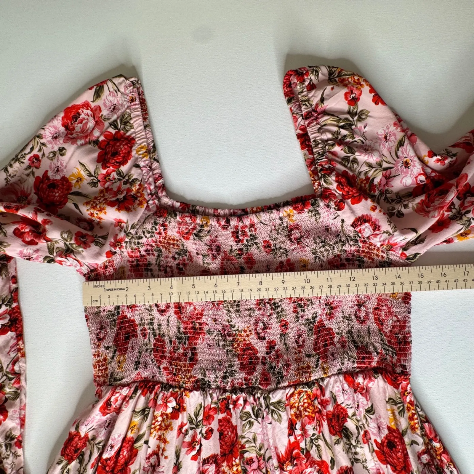 Old Navy Pink Floral Smocked Square‎ Neck Mini Dress Large Sundress Cottage Boho - Image 10