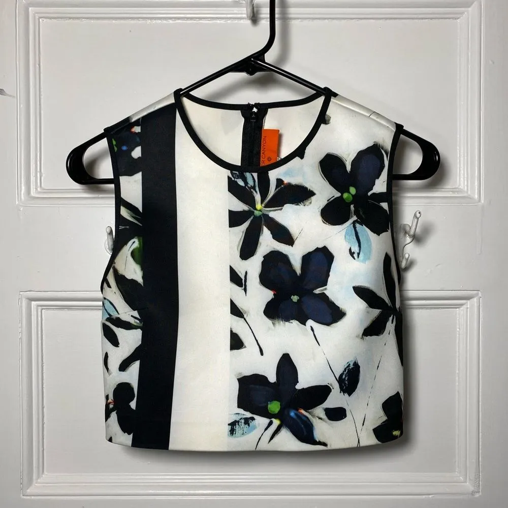 Clover Canyon | Floral Striped Sleeveless Neoprene Crop Top - Image 3