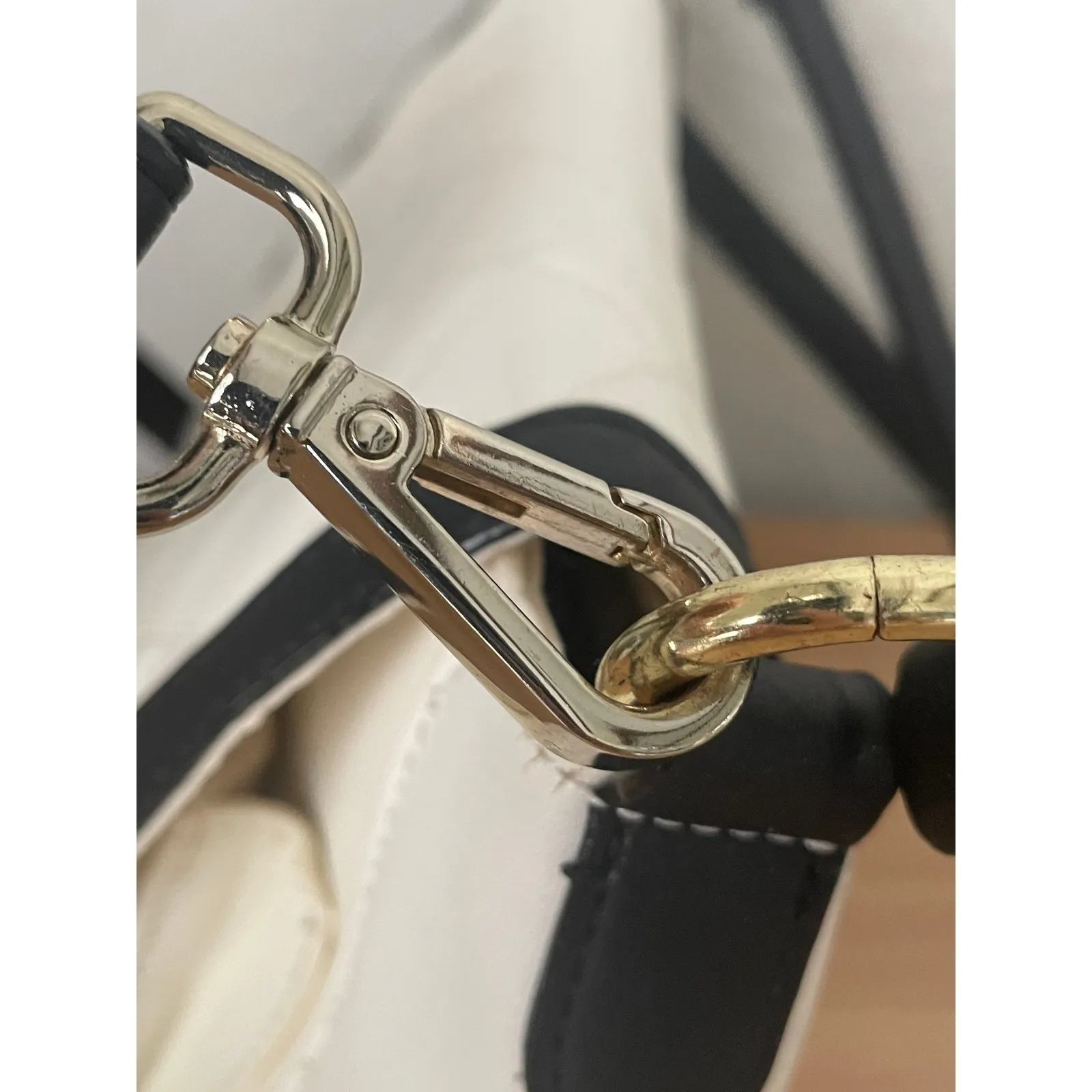 Liz Claiborne Cream Quilted Flap Satchel Bag Black Trim - Image 10