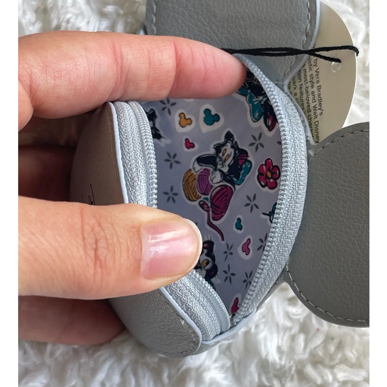 Disney Vera Bradley Mickey Mouse Zip Bag Charm Gray Piccadilly Paisley Keychain - Image 4