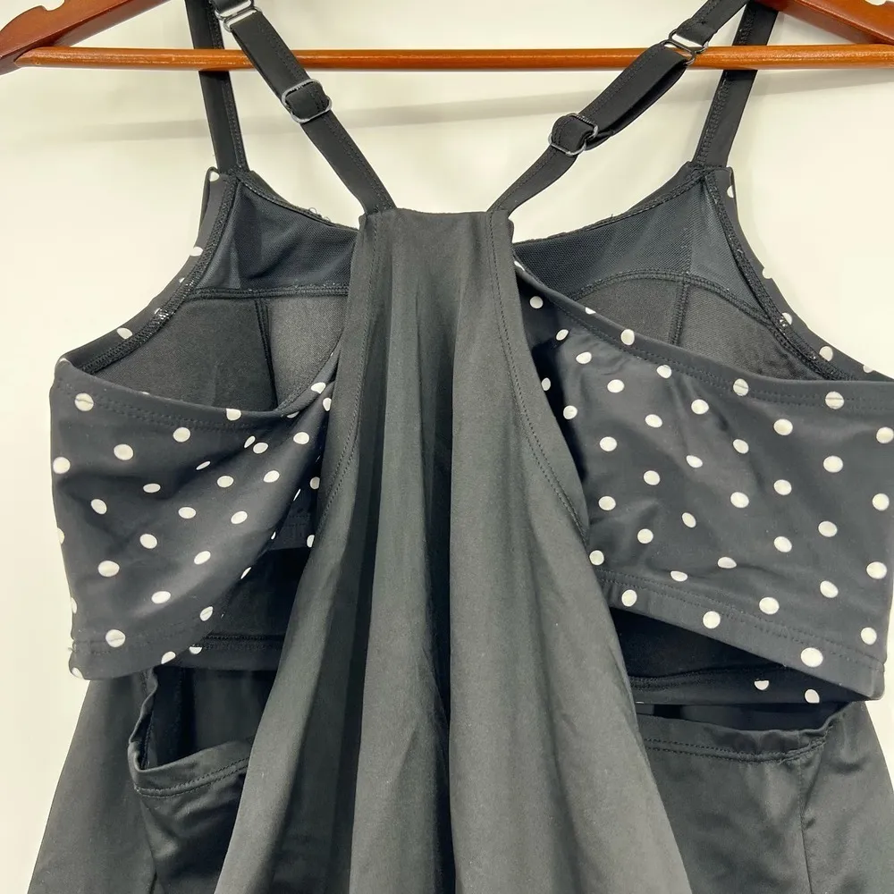 Swim by Cacique Lane Bryant plus size black & white polka dot tankini top sz 14 - Image 6