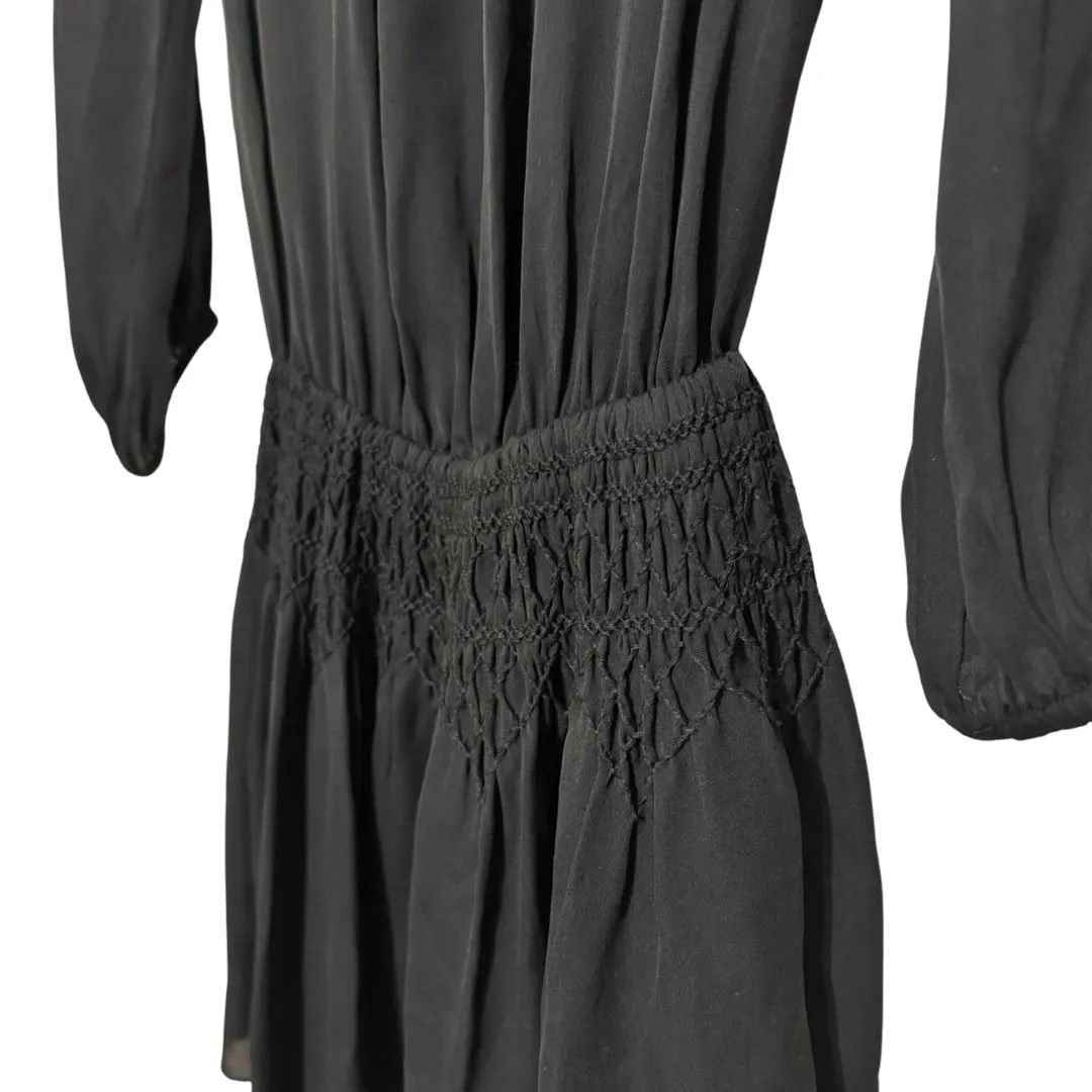 JOIE 100% Silk Smocked Shirred Blousy 3/4 Sleeve Mini Dress Black NWT Medium - Image 5