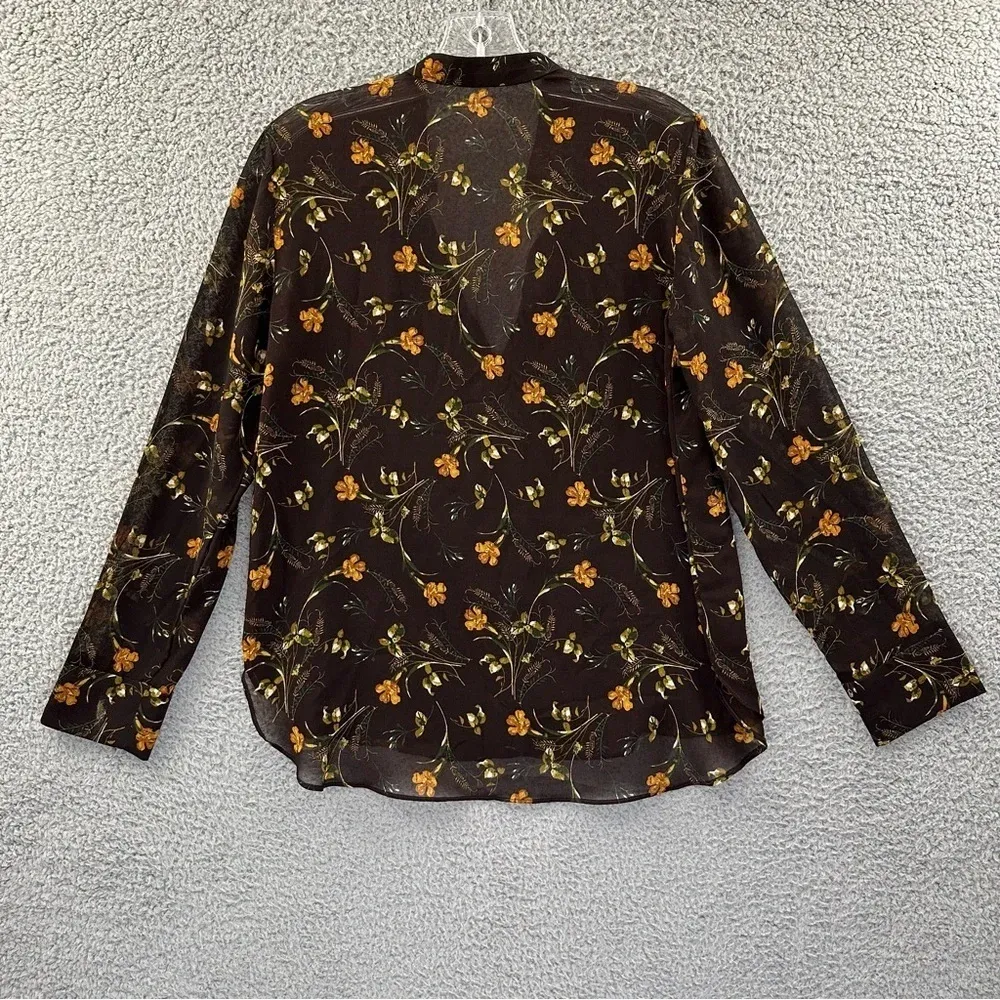 Mango MNG Suit Deep V Long Sleeve Blouse Floral Brown Women's Size 2 /‎ XS - Image 4
