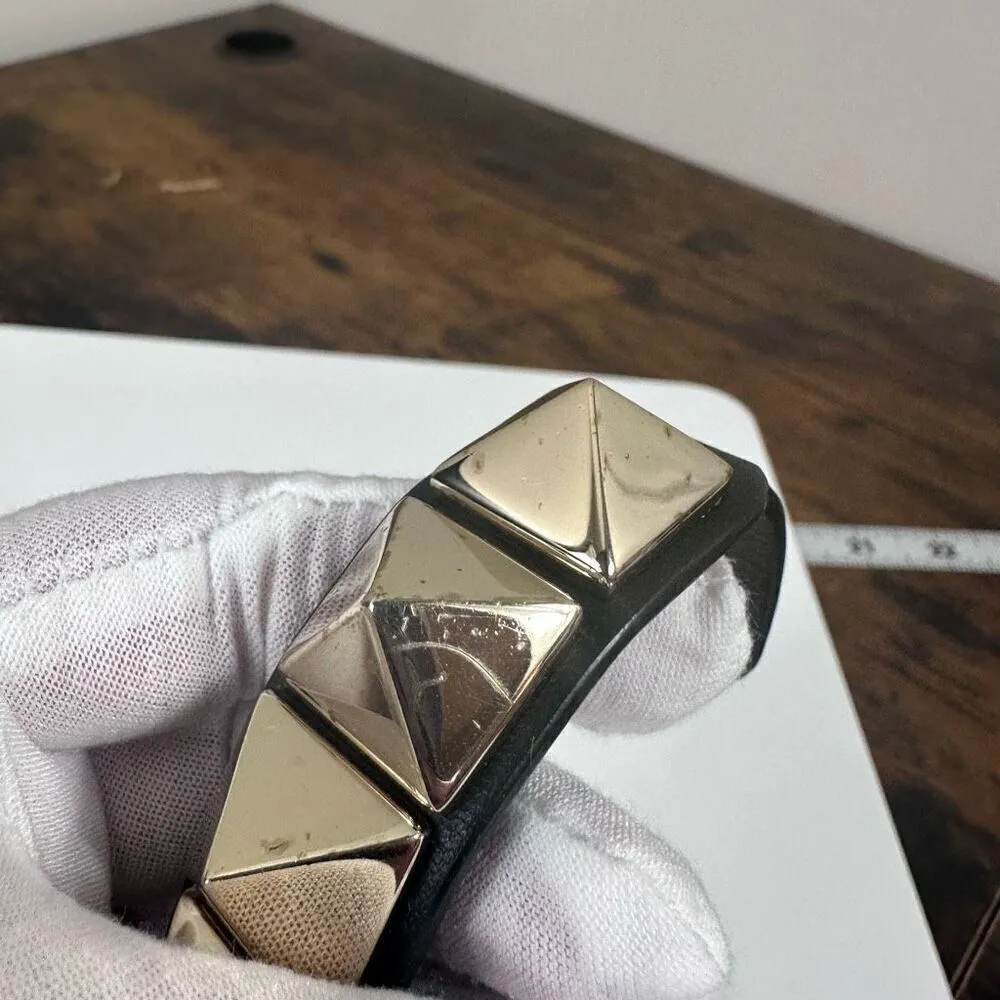 Valentino Garavani Rockstud Leather Bracelet‎ Black Silver Large - Image 3