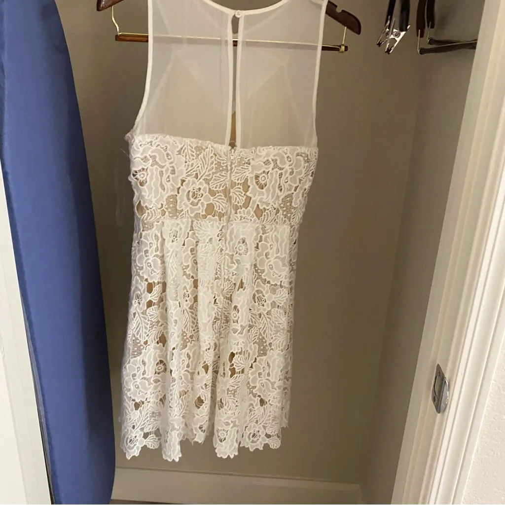 Francesca’s Womens Crocheted White Knit Midi Tank Dress M Medium Beige Lining - Image 7