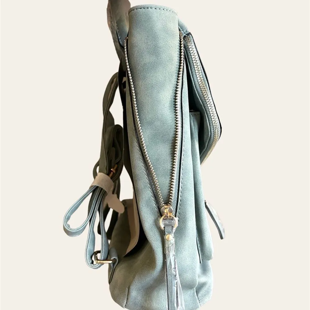VR NYC Denim Style Flap Backpack Purse Blue - Image 6
