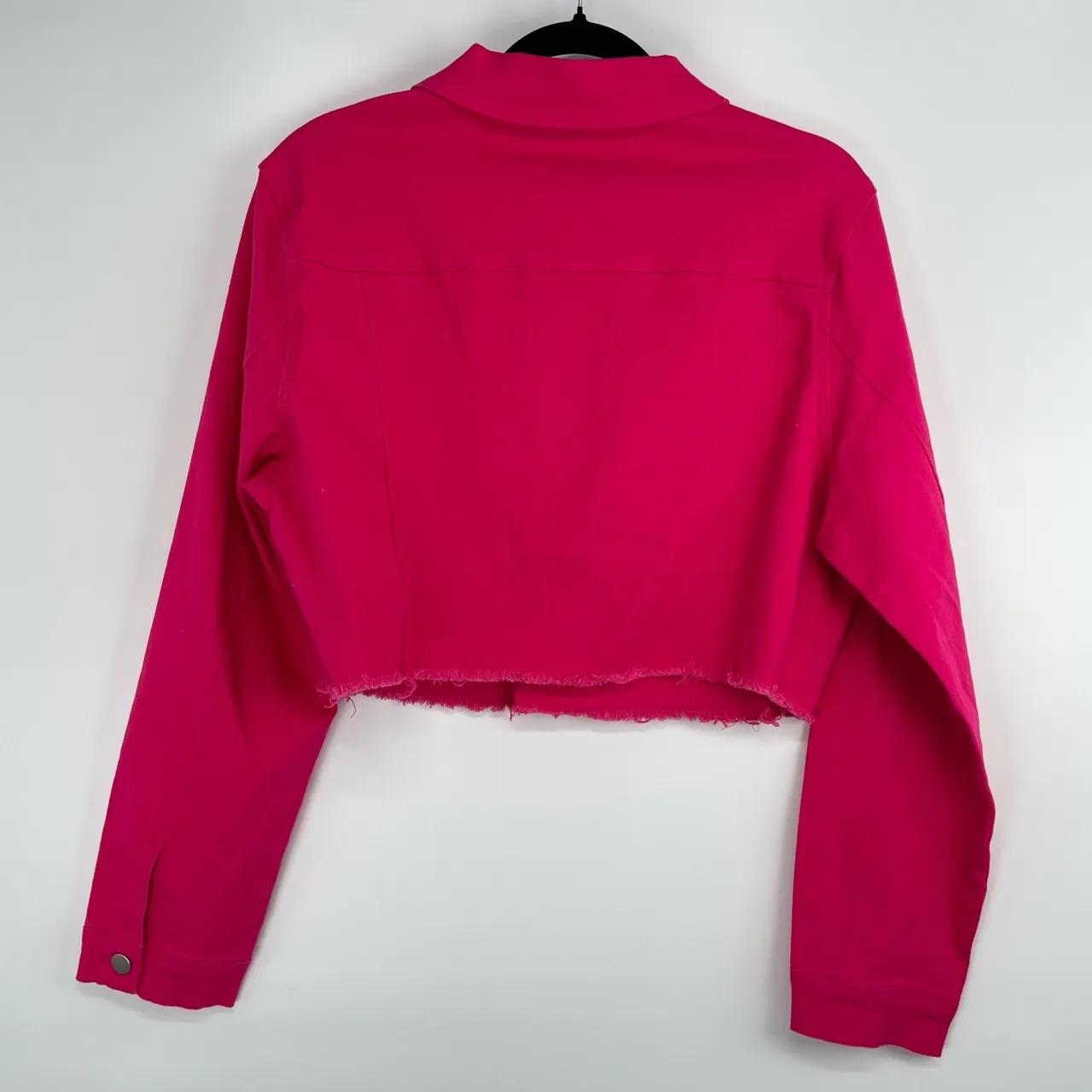 Allegra K Womens Long Sleeve Hot Pink Barbie Core Crop Button Denim Jacket XS‎ - Image 6