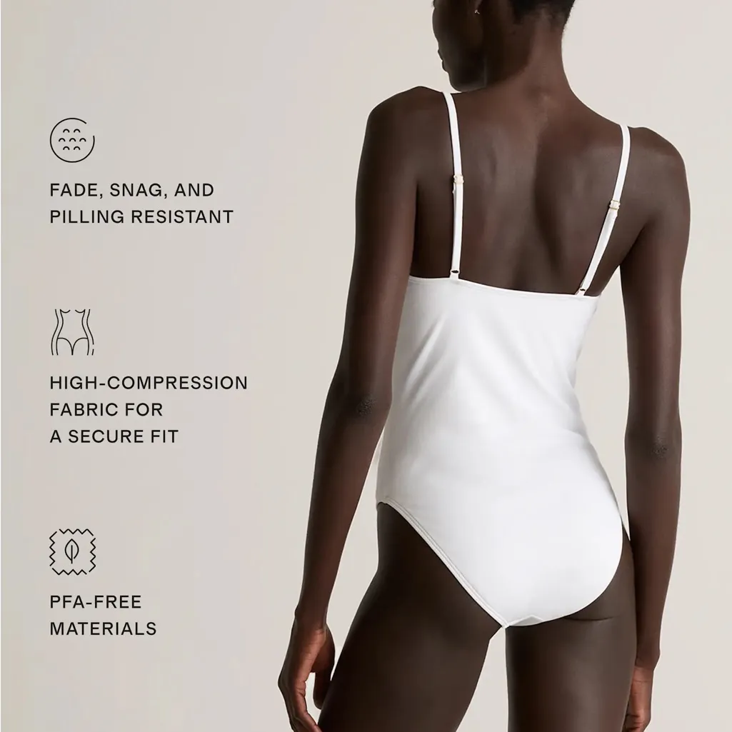 NWT Quince Italian Cami RIBBED One-Piece Swimsuit – White, Sz M Sold out online - Image 4