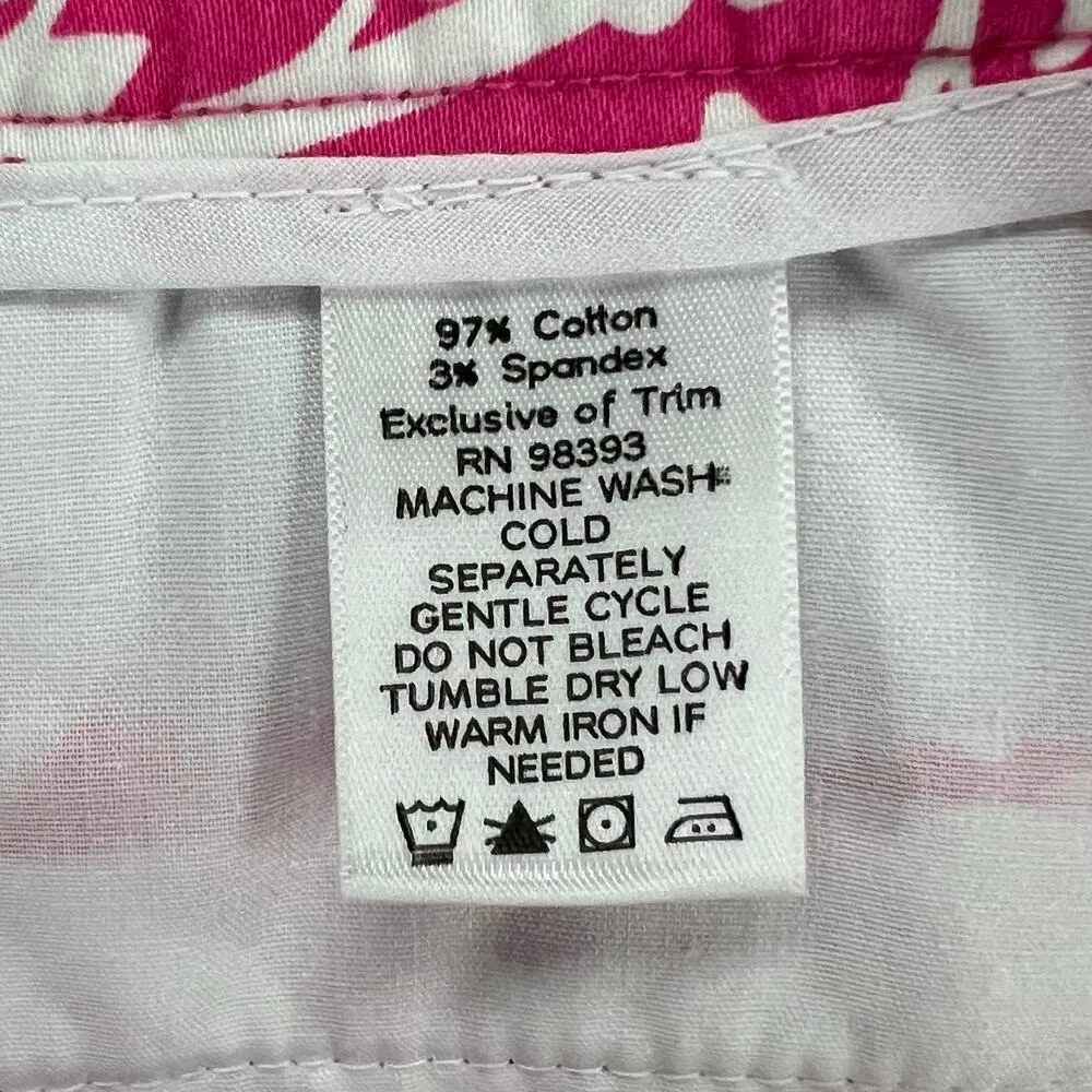 Lilly & Van Chino Pants Women 6 Pink White Floral Tiger Crop Stretch Tropical - Image 11