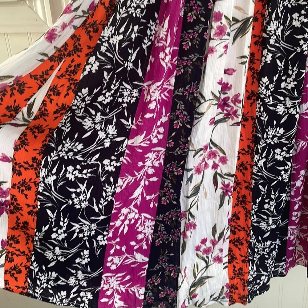 NINA LEONARD Gauzy Flowy Braided Strap Mixed Floral Patchwork Trapeze Dress‎ XL - Image 4