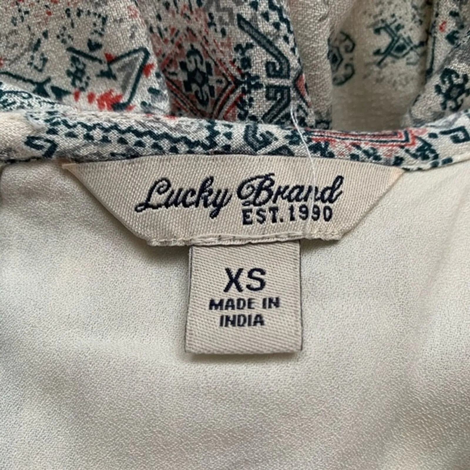 Lucky Brand Dress Womens XS Cream Multicolored Geometric‎ Boho Bohemian Peasant - Image 8