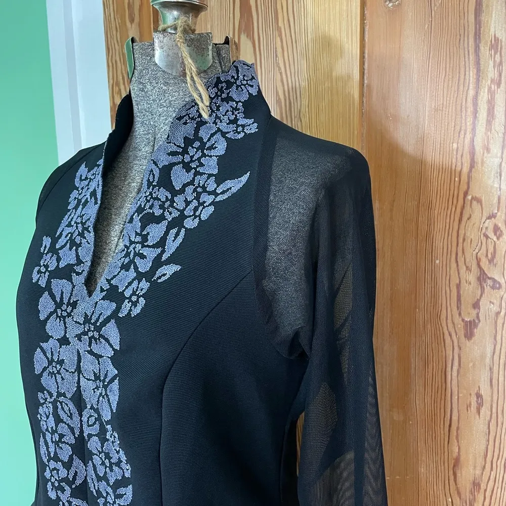 Vintage Beaded Sheer Festive Witchy Whimsy Goth Floral Beaded Top Sz Small Black - Image 5