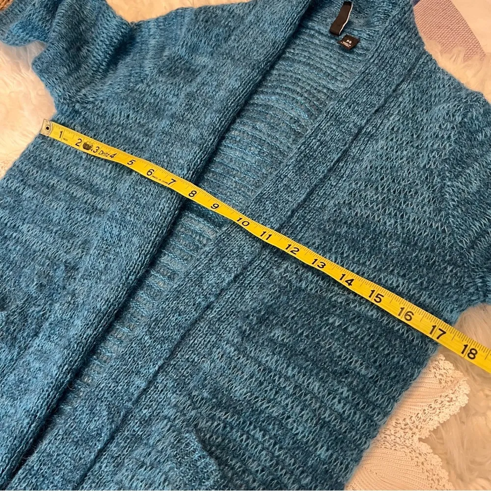 Relativity Long Open Front Cardigan Sweater Mohair Wool Blend Petite Small Blue - Image 7
