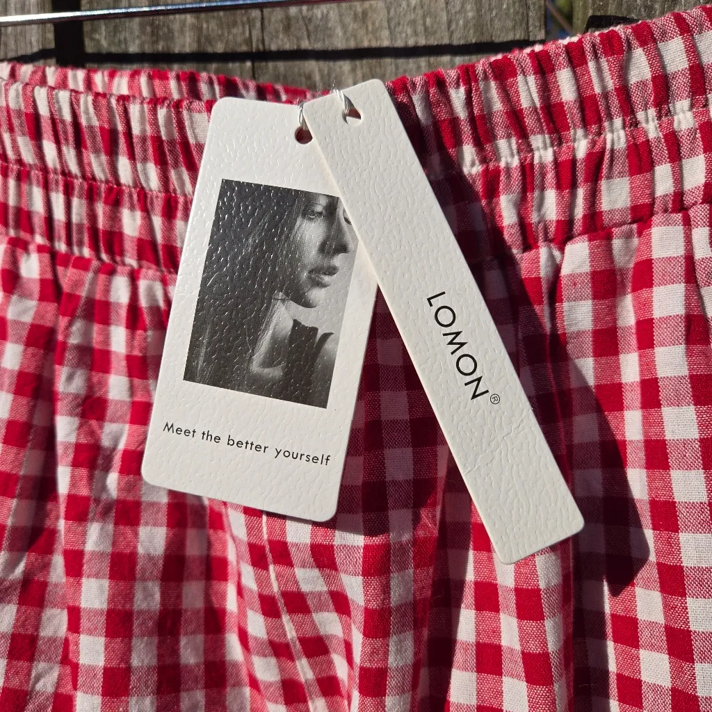 Lomon Red and White Gingham pajama Pants M Size M - Image 6