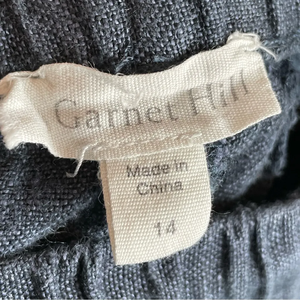 Garnet Hill Linen Culottes Pants Dark Blue Size 14 Drawstring Cropped Crocheted - Image 3