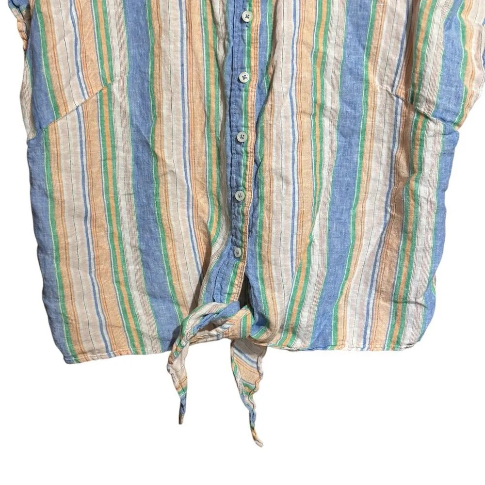 Talbots Top Womens XL Multicolor Stripe Boho Line Button Up Collared Blouse - Image 4