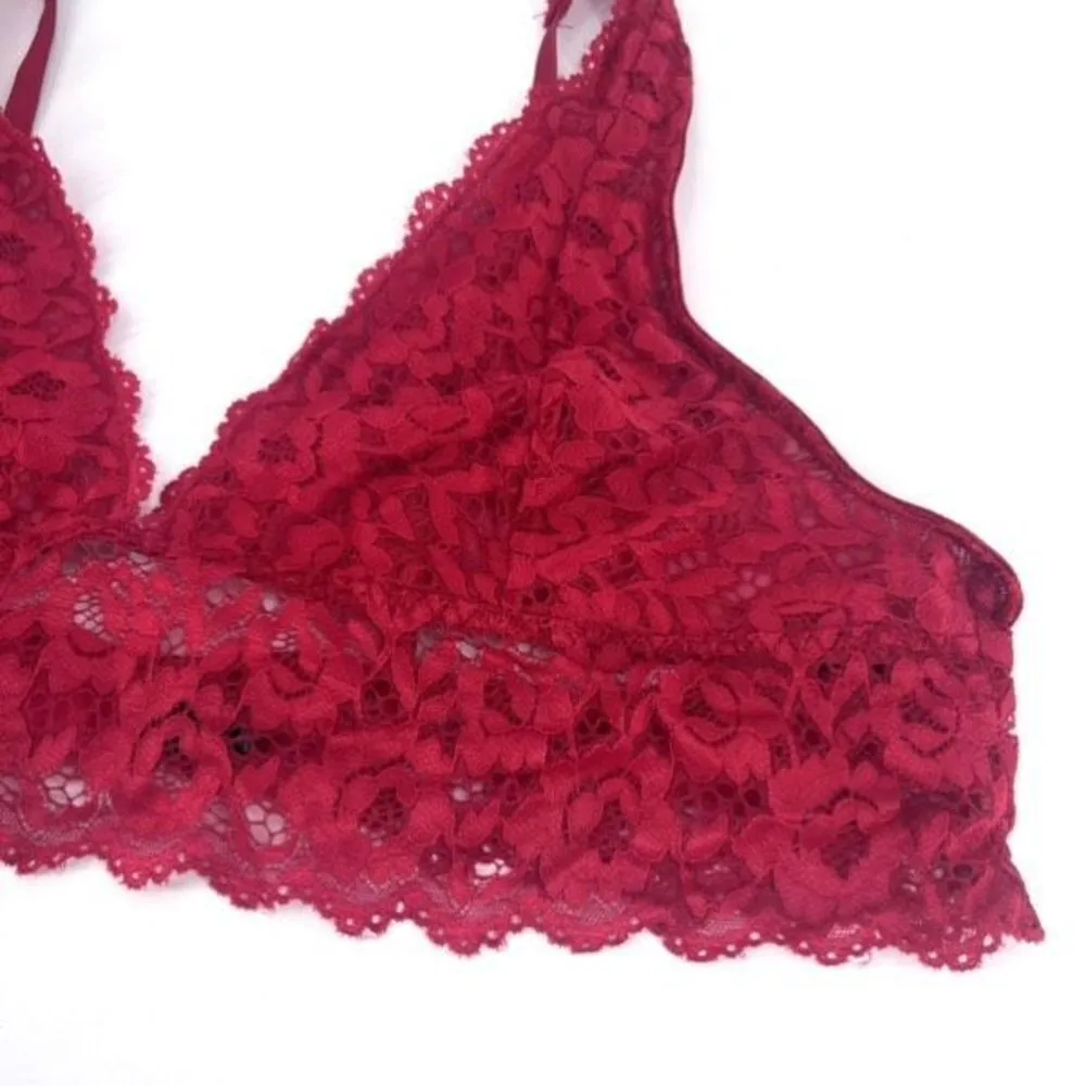 iCollection Women's Long Line Triangle All Over Floral Lace Bralette Red Size 3X - Image 4