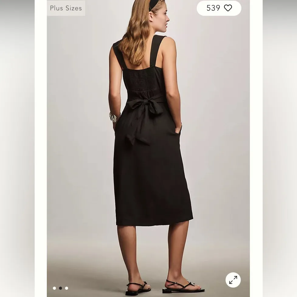 Anthropologie PILCRO black square neck tie back linen blend midi dress. Small - Image 3