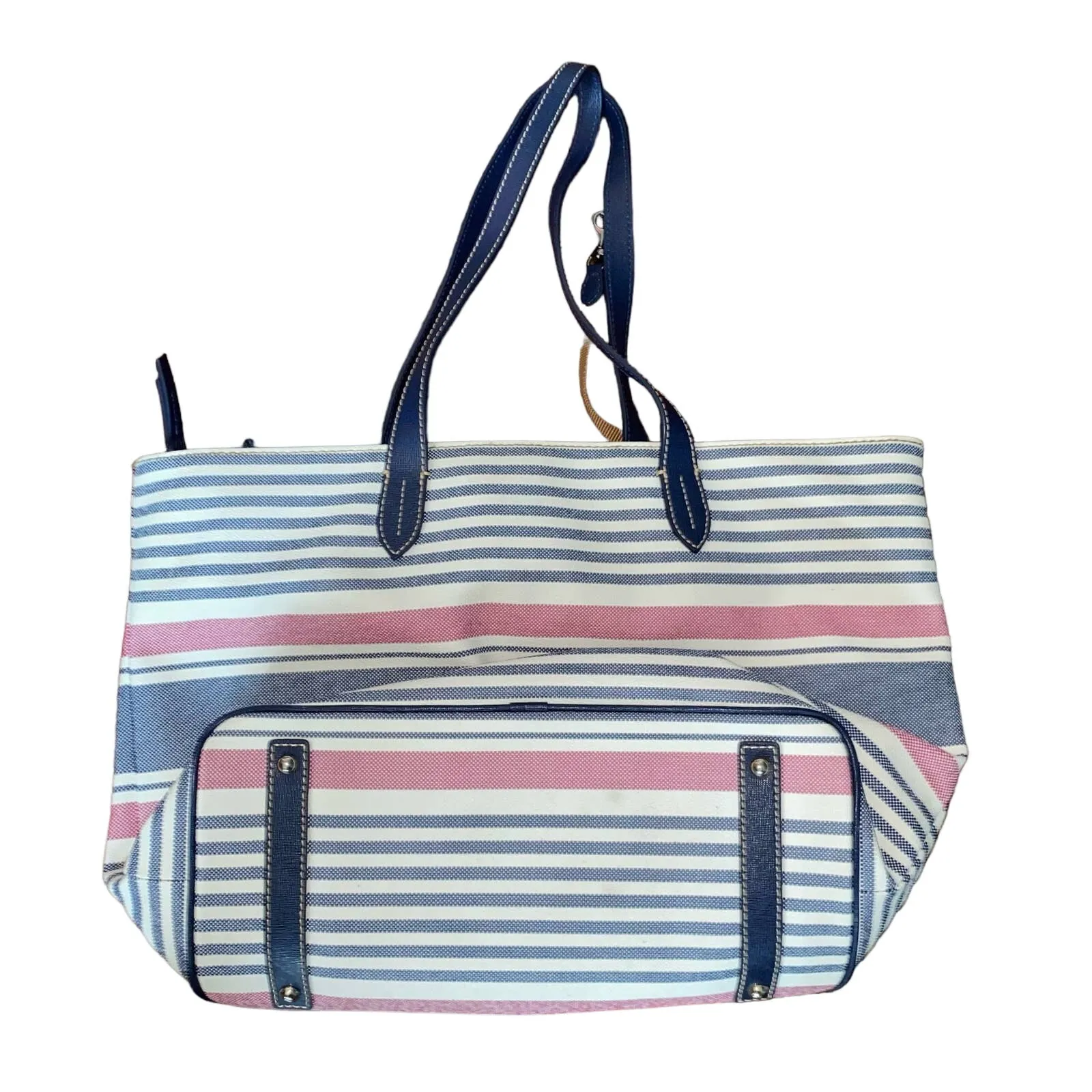 Dooney & Bourke Waverly Shopper Tote Striped Zippered Navy Red Handbag Purse - Image 3