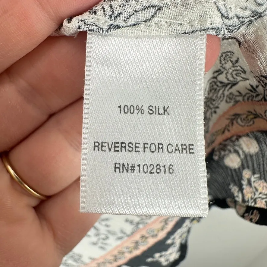 Garnet Hill Floral Print Silk Sleeveless‎ Tank Top Blouse White Yellow Size 16 - Image 7