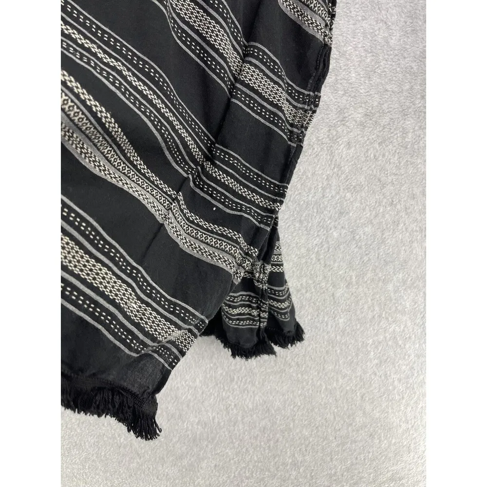 Ann Taylor Women's Cover Up Black One Size Striped Short Sleeve Boho Fringe Ends - Image 8