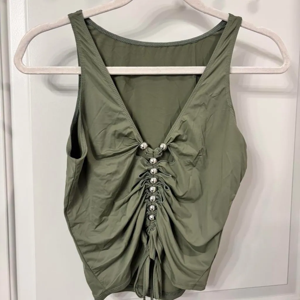 SHEIN Olive Lace-Up Crop Top - Image 5