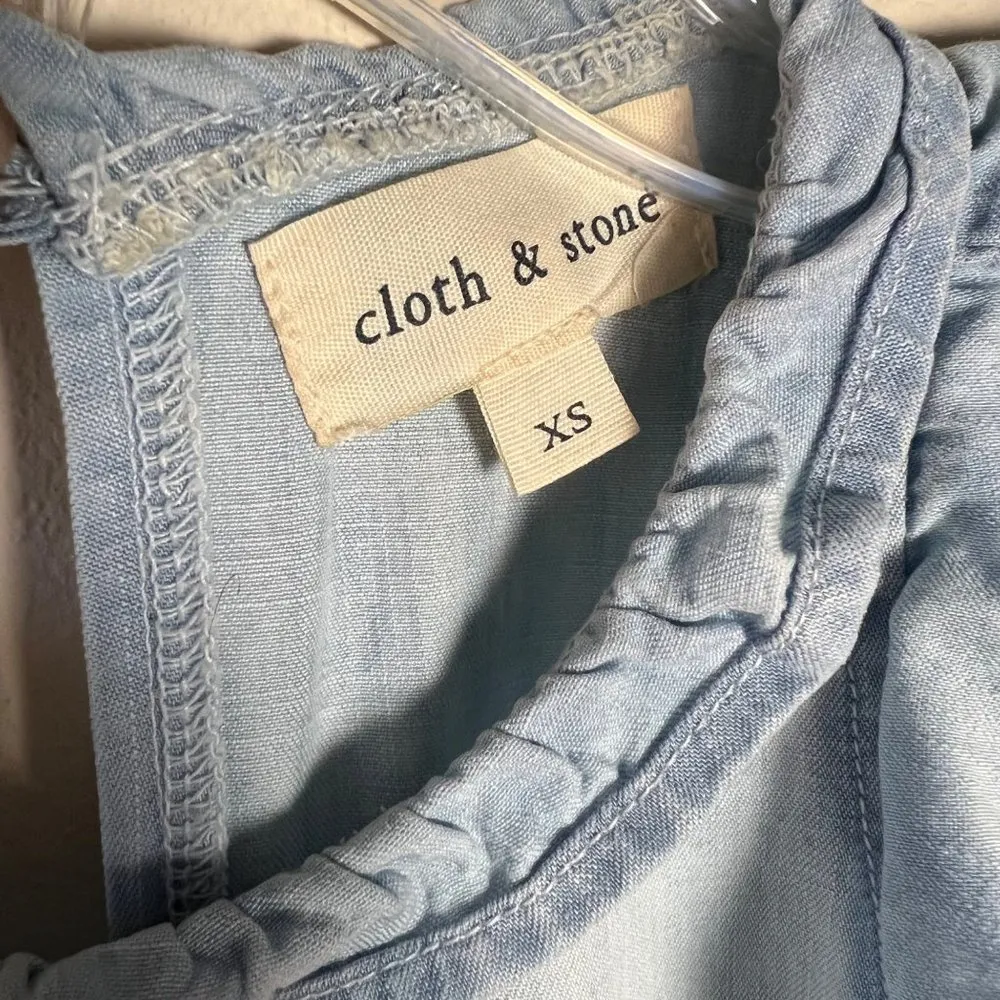 Cloth & Stone Chambray Denim Ruffle Pocket Shirt Dress Women's XS - Image 6