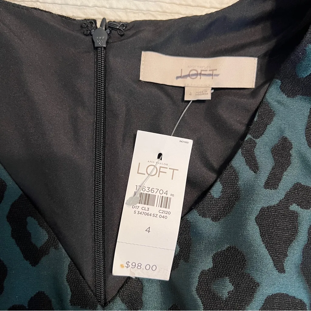 LOFT dress cocktail jacquard green black animal print sleeveless size 4 - Image 10