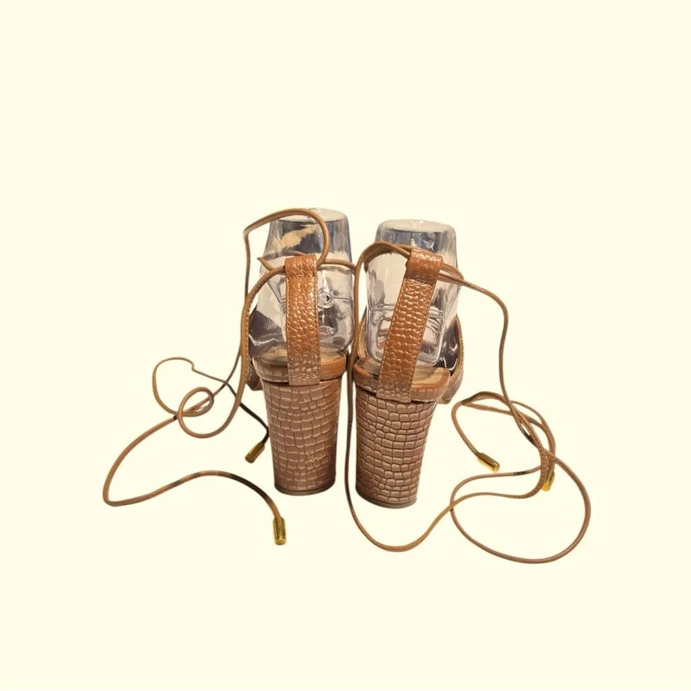 KAANAS Brown and Gold Leather Embossed Leather Zaria Cage Sandal size 10 - Image 6