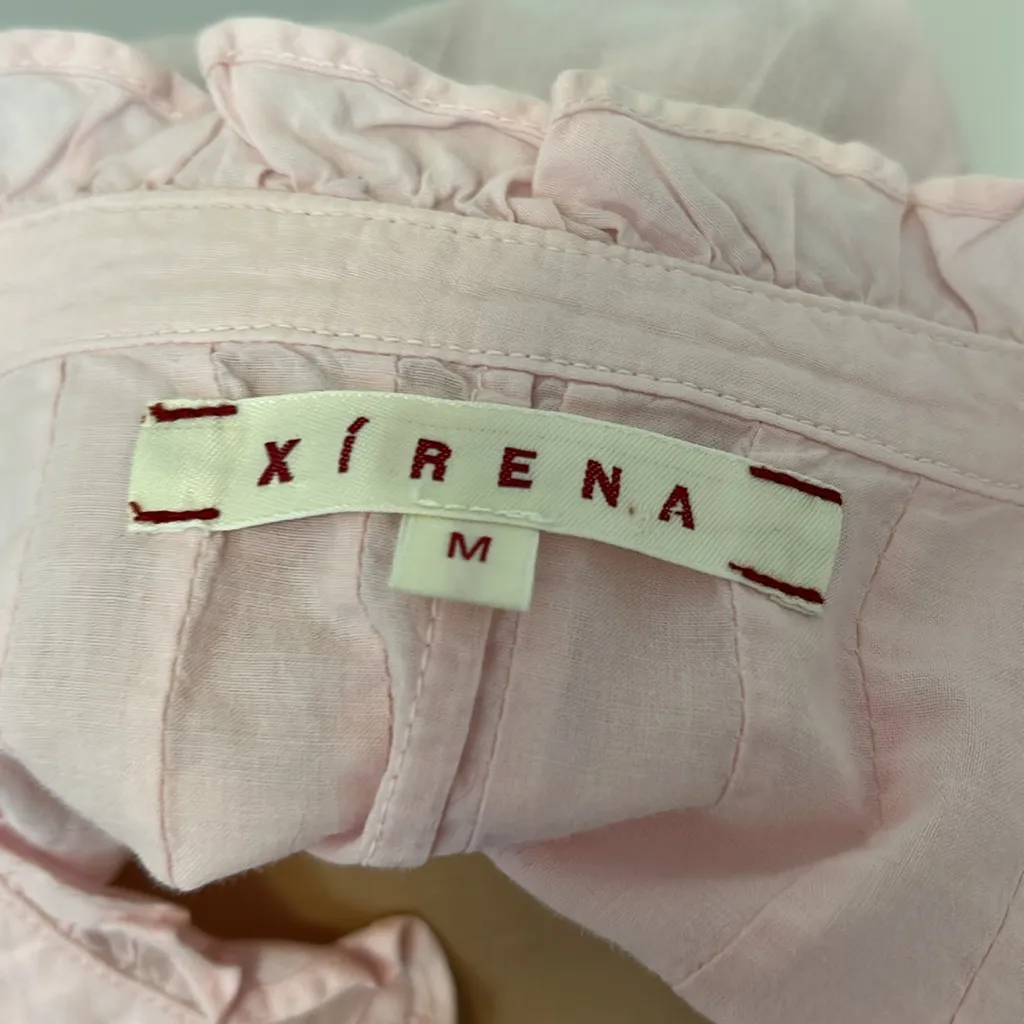Xirena Pintuck Ruffle Trim Pink Button Down Shirt Size M - Image 6