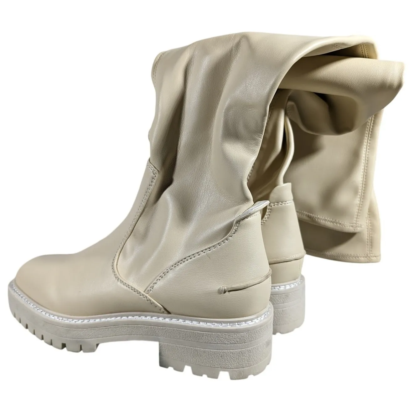 SARTO STUDIO Women Cream Leather Over‎ The Knee Boots Chunky Sole Side Zip 10M Size 10 - Image 14