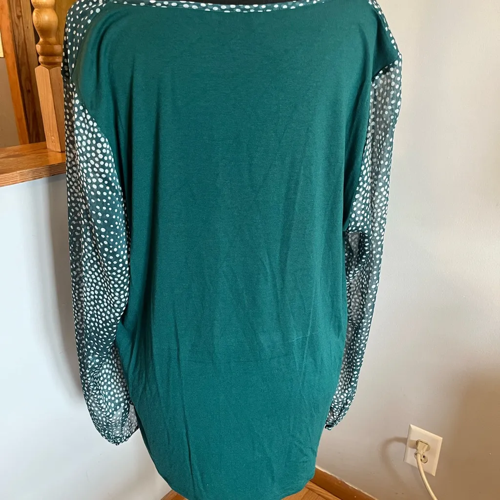 Boden Green Elegant Polkadot Sheer Long Sleeve‎ V - Image 2