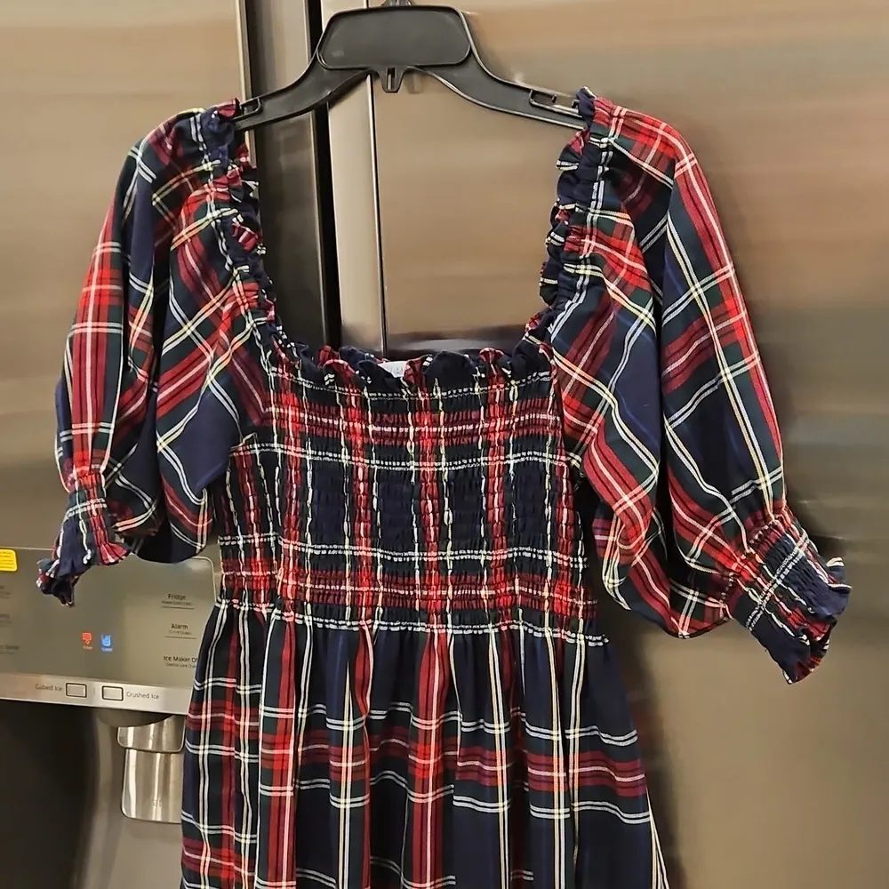 💕HILL HOUSE💕 Short Nap Dress ~ Tartan Navy Plaid XS NWOT - Image 4