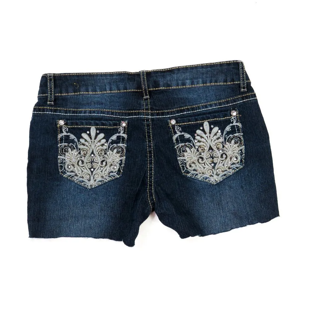 Y2K Rue 21 Jean Shorts Low Rise Micro Shorts Rhinestone Button Cut Offs 28" - Image 2