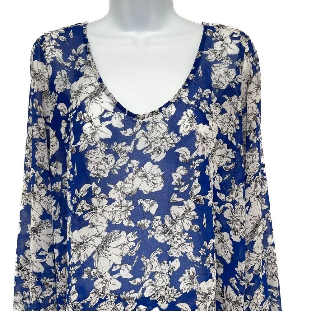 2/$30 Anthropologie Philosophy Floral Print Chiffon Long Sleeve Blouse Top VNeck - Image 3