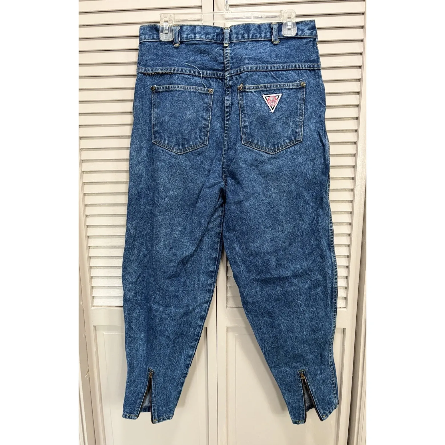 Forelli Med Wash Tapered Denim‎ Jeans High Rise Size 14 Zip Logo Pockets Blue - Image 4