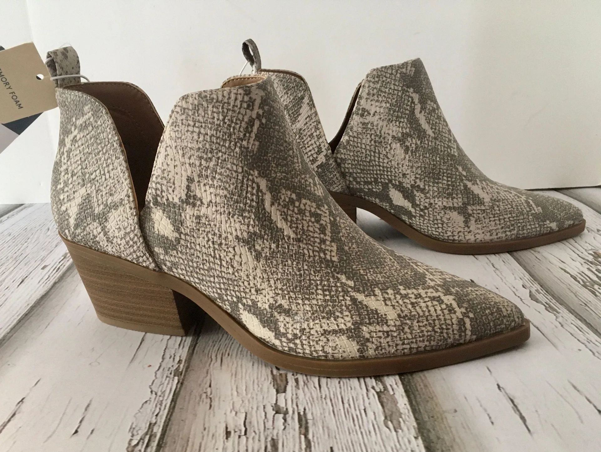 Snake Print Ankle Boots, Size 9 White - Image 3